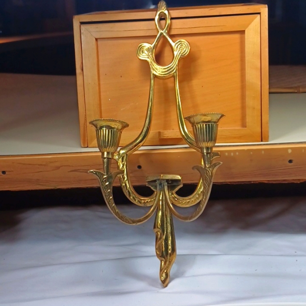 Brass Gold Wall Candle Holder NoGlobes Made In India 5Wx14 L